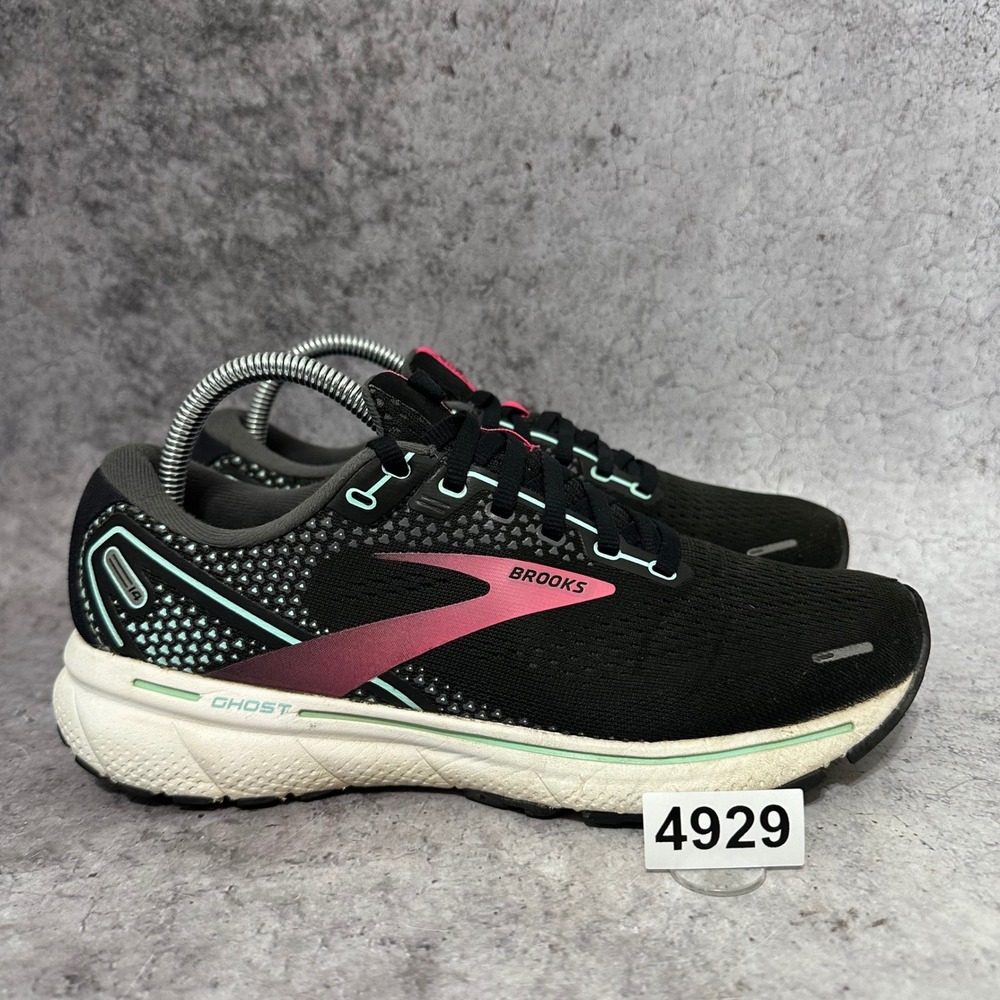 Brooks Ghost 14 Running Shoes Women Size 9 Black Pink Yucca Mesh 1203561B